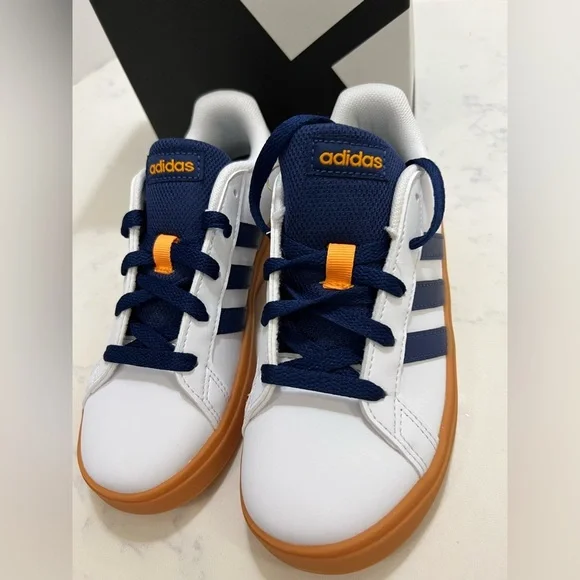 Adidas Kids' White and Navy Sneakers with Orange Accents - Picture 6 of 6